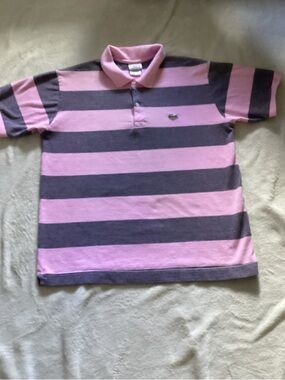 Lacoste Kids Pink and Gray Wide-Stripe Polo